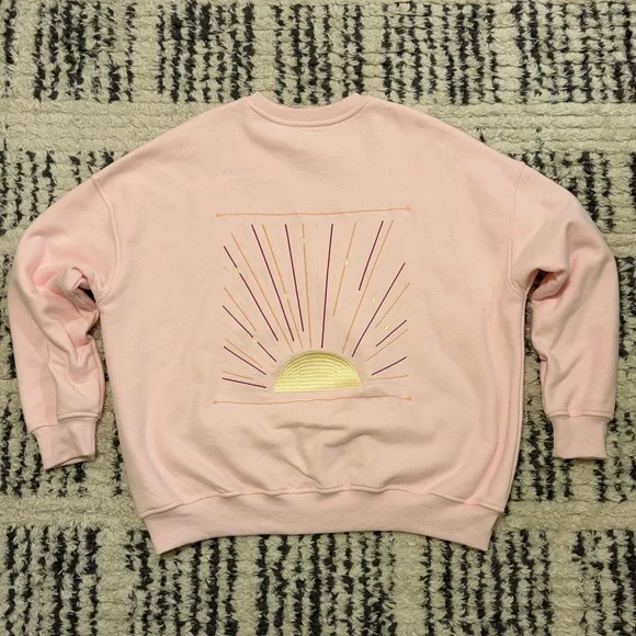 Pink Graphic Sweatshirt with Multicolor Stitching Detail - Picture 5 of 11